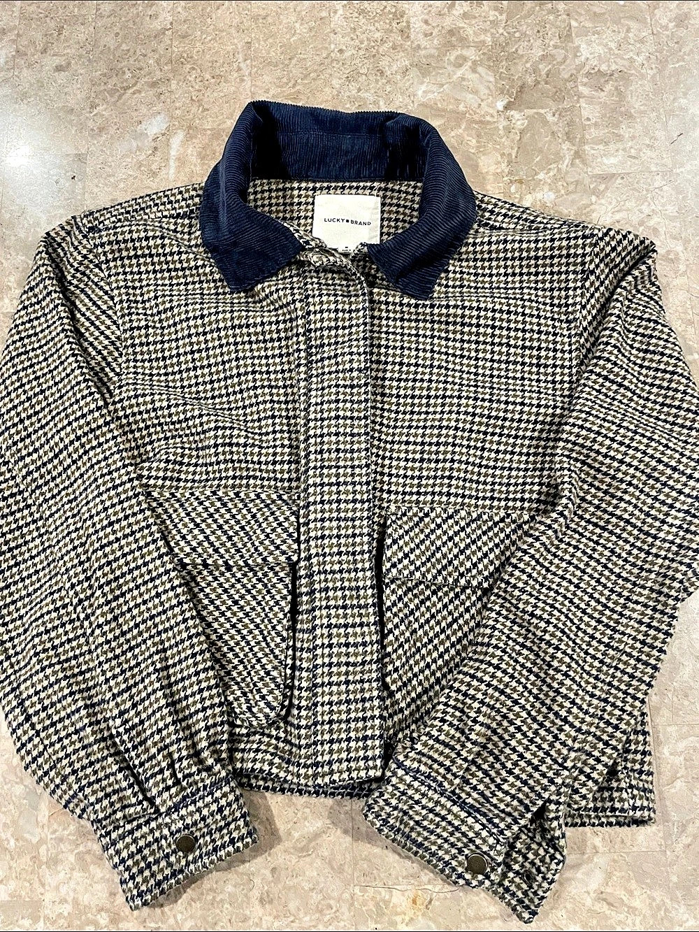 Lucky Brand Houndstooth Utility Jacket Blue & Cream Medium